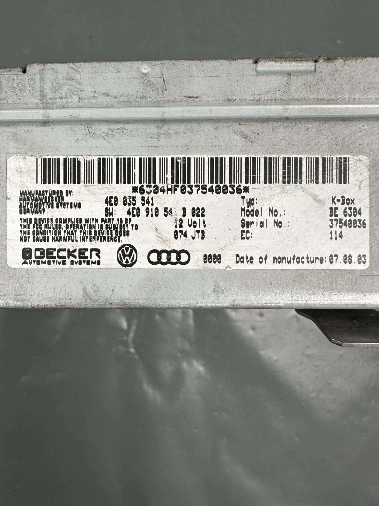 4E0035541 / 4E0910541B Audi A6 C6 A8 D3 Q7 4L MMI 2G Radio Tuner K-Box Becker BE6384