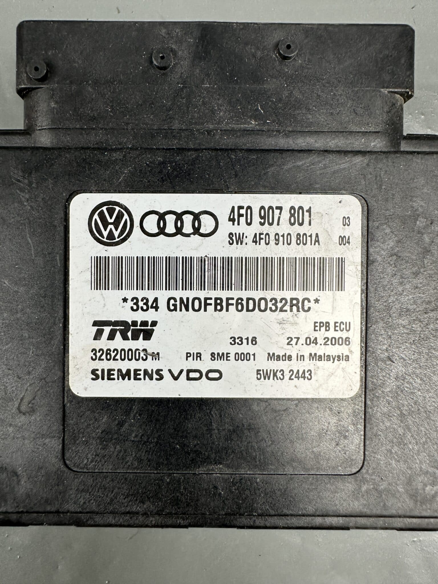 4F0907801 / 5WK32443 Audi A6 S6 C6 4F Модуль электронного стояночного тормоза EPB — оригинал, б/у, проверено