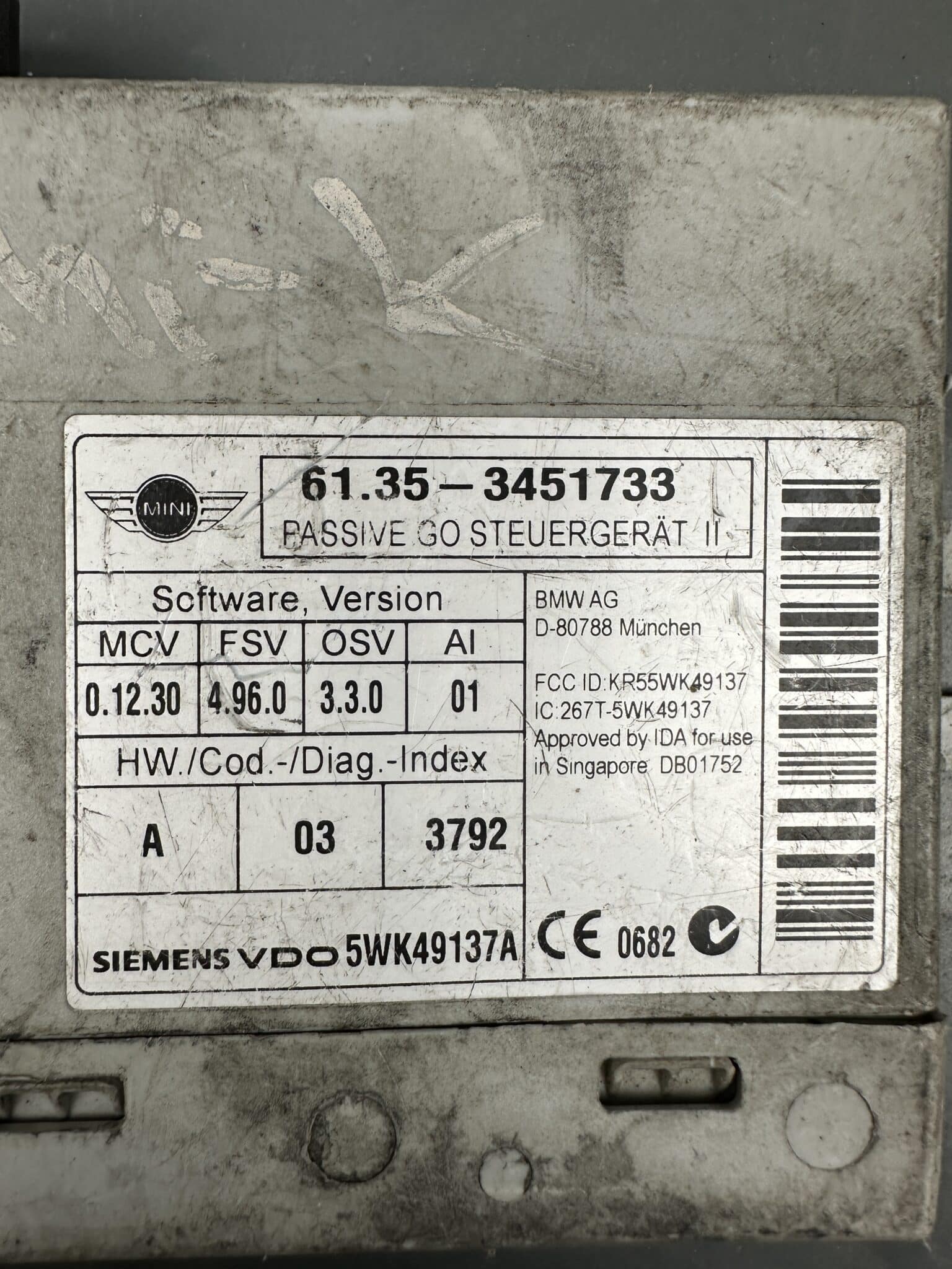 3451733 MINI R55 R56 R57 Modul Pasiv Go Keyless – Original Folosit și Testat