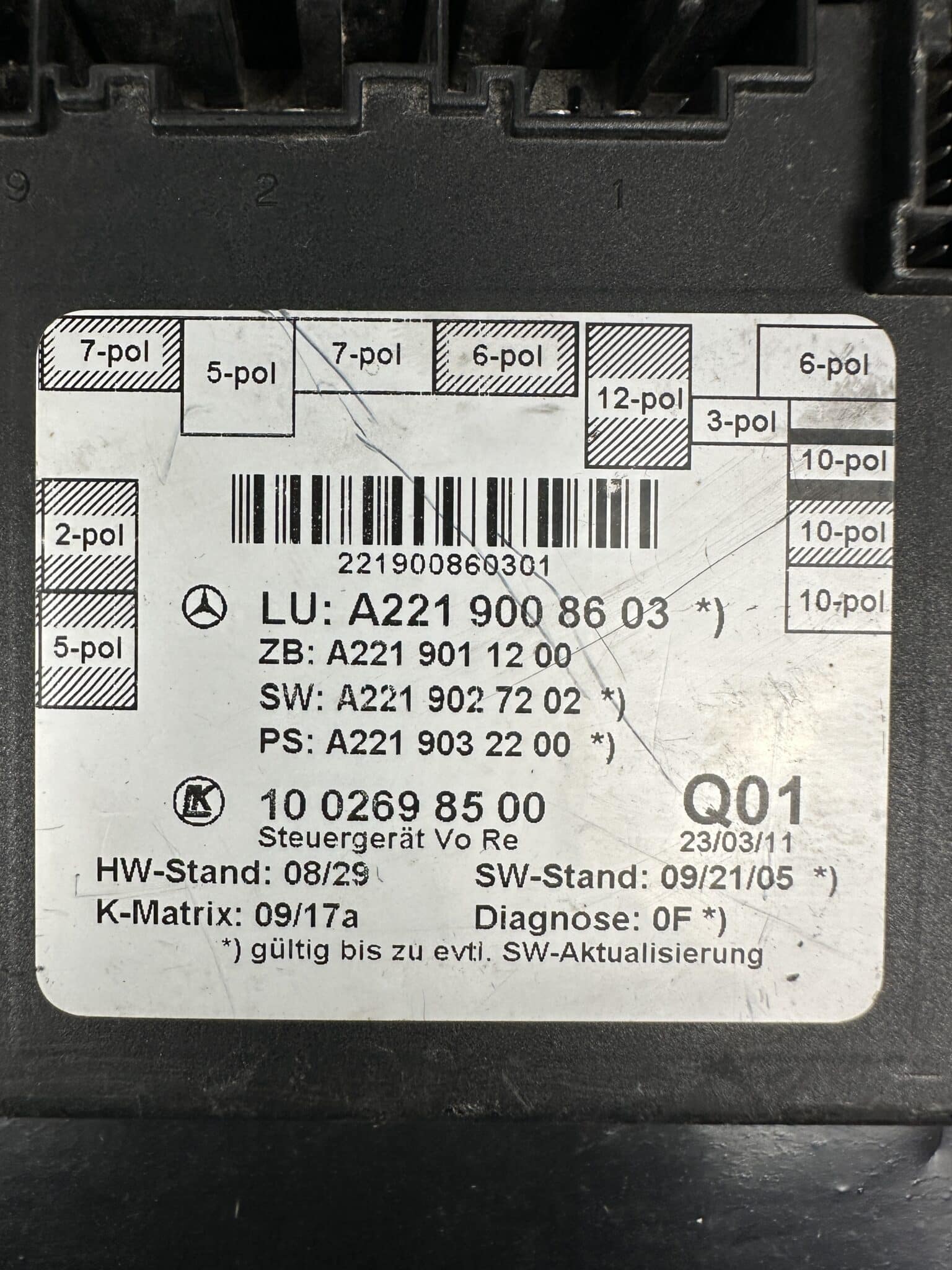 A2219008603 Mercedes W221 S-Class Right Door Control Module – OEM Used & Tested